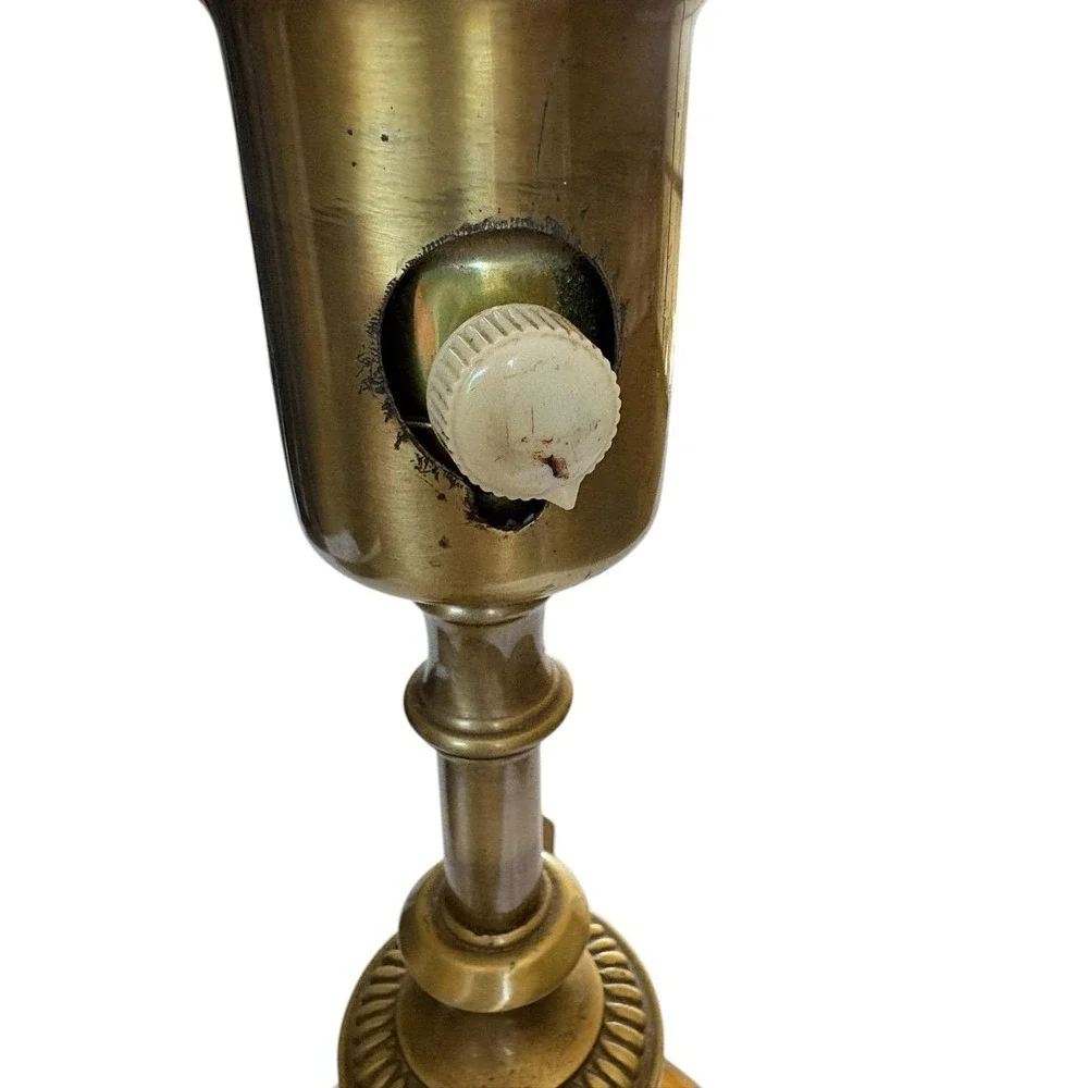 Mid-Century Modern Hollywood Regency Amber Glass Globe Brass Wood Table Lamp 21